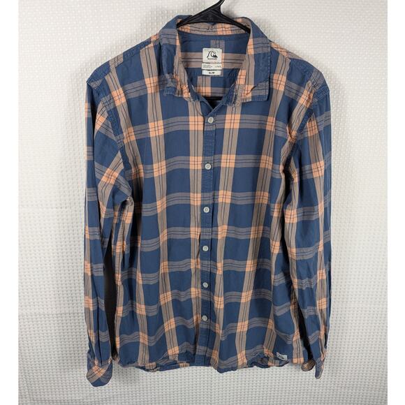Quiksilver L Slim Plaid Button Down Shirt Mens Long Sleeve Cotton Casual Surf - Picture 1 of 4